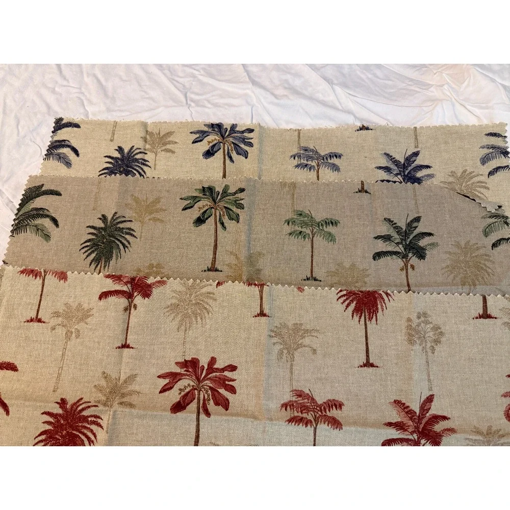 Lot of 3 Linen Fabric w/ Tropical‎ Island Palm Trees blue red 25